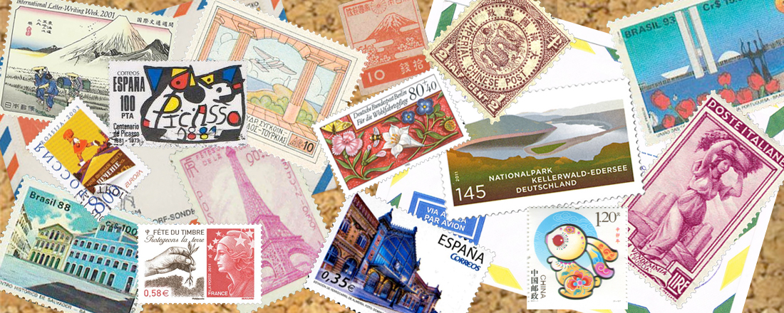 Placement page picture of stamps from various countries